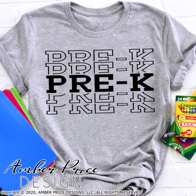 Pre-K shirt SVG, First day of school shirt SVG, Preschool SVG, pre-k svg for cricut, silhouette, Pre-K stacked font echo font SVG, Head start Preschool teacher SVG. Custom school Vector for going into Pre-K. New Preschooler SVG DXF and PNG version also included Cute and Unique sublimation file. From Amber Price Design