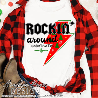 Rockin around the Christmas Tree SVG, Rock n Roll Retro Christmas SVG, Winter svg, vintage SVG cute DIY christmas ornament SVG winter shirt craft, DIY Cricut and silhouette projects vector files, for home decor. SVG Silhouette SVG SVG Files for Cricut Project Ideas Simply Crafty SVG Bundles Vector | Amber Price Design 