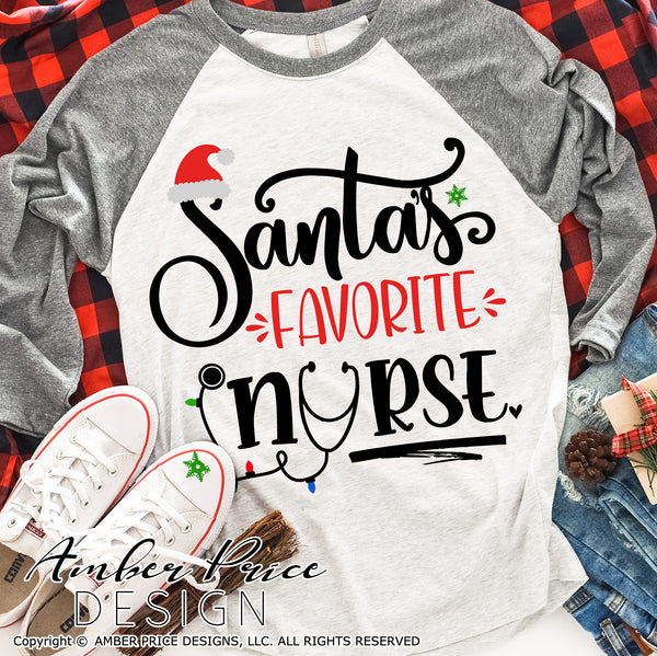 Santa's Favorite Nurse SVG, Nurse Christmas SVG , Winter SVGs for RN, Registered nurse SVG for Christmas shirt. Hospital SVG file DIY festive Holiday decor Christmas ornament SVGs, silhouette projects vector files SVG Silhouette SVG Files for Cricut Project Ideas Simply Crafty SVG Bundles Vector | Amber Price Design 