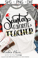 Santa's Favorite Teacher SVG, Teacher Christmas SVG, Winter SVGs for Christmas shirt. DIY Teacher Gift SVG file with Christmas lights. festive Holiday decor Christmas ornament SVGs, silhouette projects vector files SVG Silhouette SVG Files for Cricut Project Ideas Simply Crafty SVG Bundles Vector | Amber Price Design 