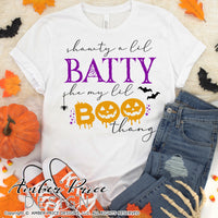 Shawty a lil batty SVG She my lil boo thang SVG, Funny Halloween SVG cut file. Cricut, silhouette, Shorty a little batty SVG Halloween shirt SVG. Vector for Fall and Autumn. Women's Fall Halloween shirt DXF PNG version also included. EPS by request. Cute and Unique sublimation PNG file. From Amber Price Design