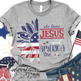She loves Jesus and America too SVG, Patriotic svg, 4th of july svg, american flag sunflower svg, png, dxf