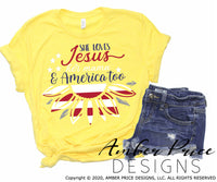 She loves Jesus her mama and America too SVG, Patriotic svg, 4th of july svg, american flag sunflower svg, png, dxf