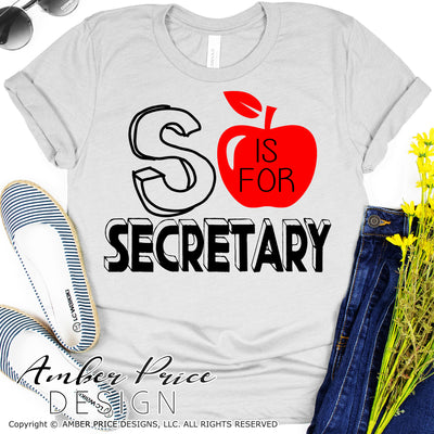 S is for Secretary SVG. Our cute school secretary shirt SVG is designed for use with cricut, and silhouette. Elementary School secretary SVG. Custom Preschool counselor Vector. Early Childhood secretary svg file. Layered SVG DXF and PNG version also included. Cute and Unique sublimation file. From Amber Price Design