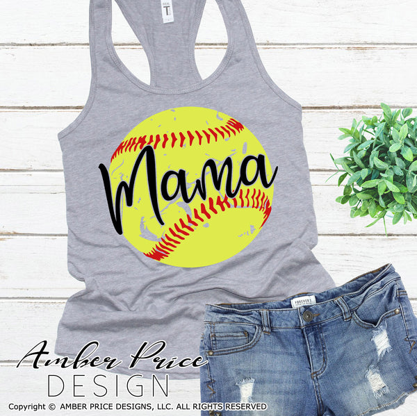 Softball Mama SVG PNG DXF distressed softball clipart