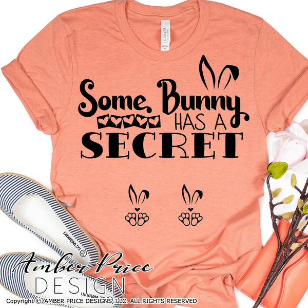 Some bunny has a secret SVG, Easter twins pregnancy reveal svg, Easter twin maternity svg, Expecting SVG, Easter png Spring SVG Easter bunny png, cute Spring SVG shirt craft DIY Cricut silhouette projects vector. Free SVGs Silhouette SVG File Cricut Project Ideas Simply Crafty SVG Bundles Vector | Amber Price Design | amberpricedesign.com