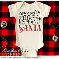 Special Delivery from Santa SVG, Christmas SVG, New Baby onesie SVG, Santa Bag SVG, DIY Kid's Christmas Stocking SVG, winter SVGs cut file DIY festive Holiday home decor SVGs, silhouette projects vector files SVG Silhouette SVG SVG Files for Cricut Project Ideas Simply Crafty SVG Bundles Vector | Amber Price Design 