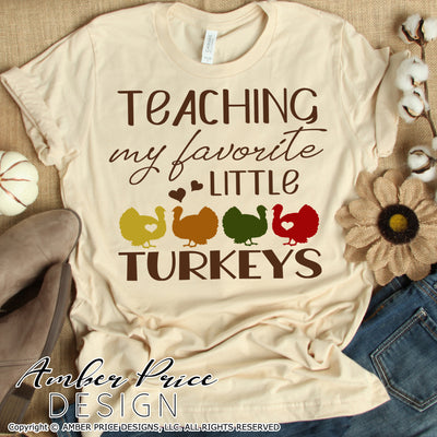 Teaching my favorite little turkeys SVG Teacher Thanksgiving SVG cute turkey svg design cut file for cricut, silhouette, PNG. Cute fall themed DXF also included. Unique sublimation PNG file. Cricut SVG Silhouette SVG Files for Cricut Project Ideas Simply Crafty SVG Bundles Design Bundles, Vectors | amberpricedesign.com