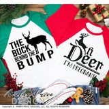 Couple's Christmas Maternity SVGs, Oh deer I'm pregnant SVG, The buck behind the bump SVG, Husband and wife SVGs His & Hers Christmas Pregnancy reveal Maternity shirt svgs! Announce you're expecting twins shirt design for winter! Pregnancy Announcement SVG is PERFECT for your pregnancy craft PNG DXF Amber Price Design