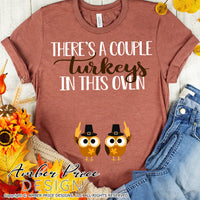 There's a couple turkeys in this oven SVG | Fall Maternity SVG! Cute DIY TWIN Thanksgiving Pregnancy reveal SVG files for all your twins Maternity shirt projects! Announce your pregnancy with our creative fall maternity designs! Our Pregnancy Announcement designs for your crafts! PNG DXF | Amber Price Design bundles