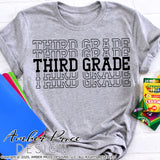 Third grade shirt SVG, back to school shirt SVG, last day of school cut file for cricut, silhouette, 3rd grade stacked font echo font SVG, 3rd grade teacher SVG. Custom school Vector for going into 3rd grade. New 3rd grader SVG DXF and PNG version also included. Cute and Unique sublimation file. From Amber Price Design