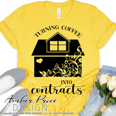 Turning coffee into contracts SVG Realtor SVG Female Realtor SVG PNG DXF Floral House clipart Real Estate Agent SVG