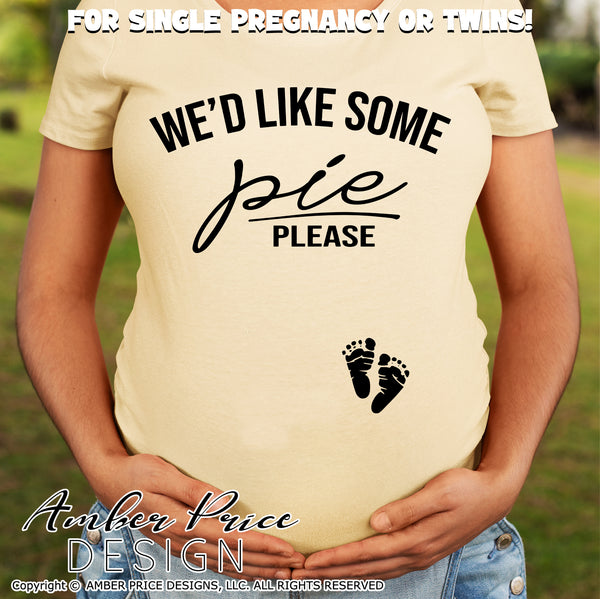 We'd like some pie please SVG fall Pregnancy / Maternity SVG! Cute DIY Thanksgiving Pregnancy reveal SVG files for all your Maternity shirt projects! Announce your pregnancy with our creative fall maternity designs! Our Pregnancy Announcement SVGs are PERFECT for pregnancy crafts! PNG DXF | Amber Price Design bundle