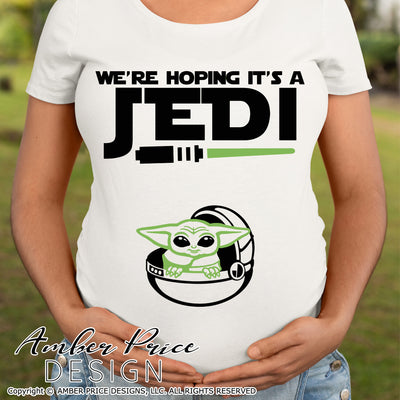 We're hoping it's a jedi SVG. Make your own Star wars pregnancy announcement shirt with my cute & unique baby yoda Star Wars maternity SVG cut file vector for cricut and silhouette cameo files. DXF & PNG sublimation file included. Cricut SVG Files for Cricut Project Ideas SVG Bundles Design Bundles | Amber Price Design