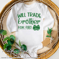 Will trade brother for eggs svg, Kid's Easter svg, funny spring SVG, Girl's Easter png, Spring SVG, Boys Easter png, Spring SVG toddler shirt craft Cricut silhouette projects vector files for home decor. Free SVGs for Silhouette SVG Files for Cricut Project Ideas Simply Crafty SVG Bundles Vector | Amber Price Design | amberpricedesign.com